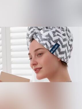 Source Unknown Gray and White Chevron Hair Turban Towel